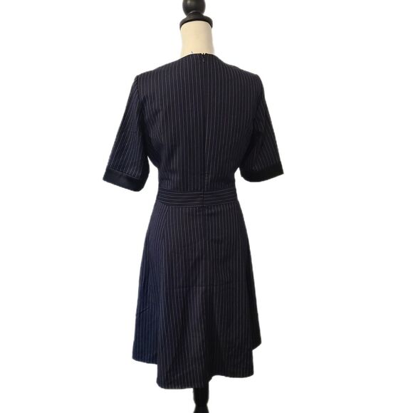 Estee Lauder Navy Blue Pinstripe Tulip Style Fit & Flare Vintage Dress, Size 8 - Picture 5 of 10